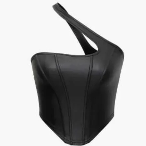 Micas Tops - Micas One Shoulder Black Corset Top